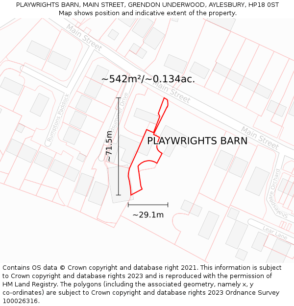 PLAYWRIGHTS BARN, MAIN STREET, GRENDON UNDERWOOD, AYLESBURY, HP18 0ST: Plot and title map