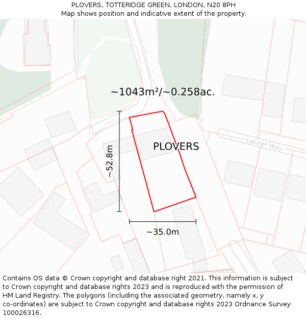 PLOVERS, TOTTERIDGE GREEN, LONDON, N20 8PH: Plot and title map