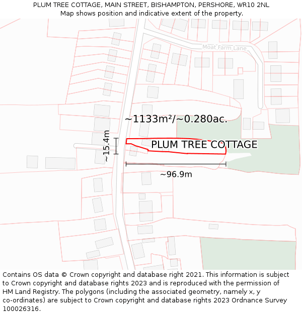 PLUM TREE COTTAGE, MAIN STREET, BISHAMPTON, PERSHORE, WR10 2NL: Plot and title map