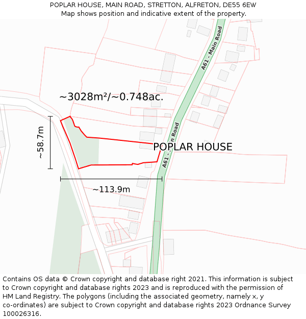 POPLAR HOUSE, MAIN ROAD, STRETTON, ALFRETON, DE55 6EW: Plot and title map