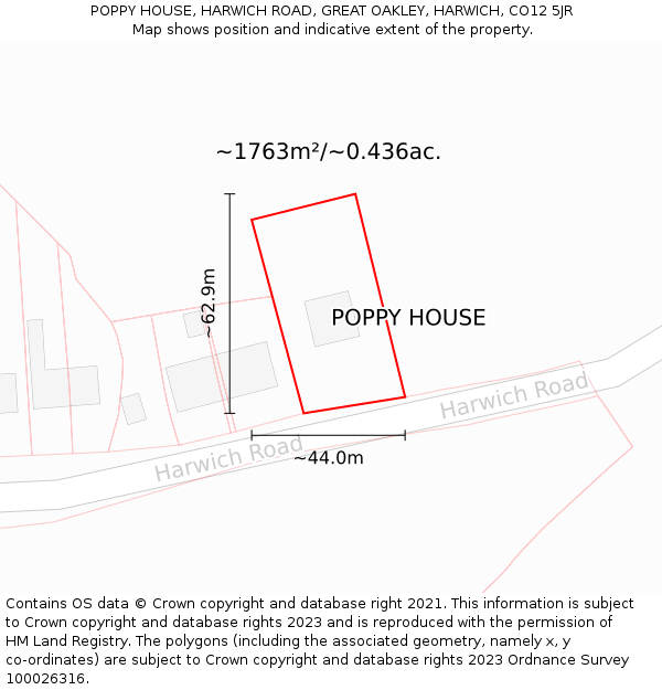 POPPY HOUSE, HARWICH ROAD, GREAT OAKLEY, HARWICH, CO12 5JR: Plot and title map