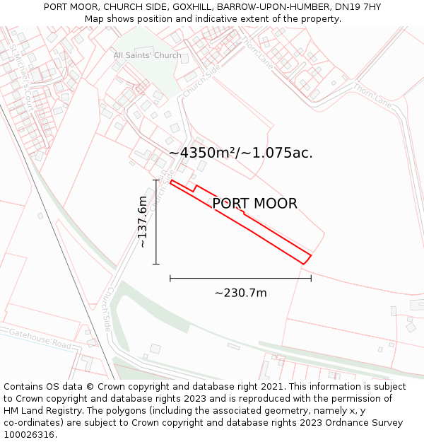 PORT MOOR, CHURCH SIDE, GOXHILL, BARROW-UPON-HUMBER, DN19 7HY: Plot and title map