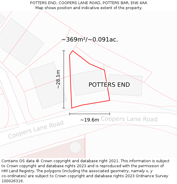 POTTERS END, COOPERS LANE ROAD, POTTERS BAR, EN6 4AA: Plot and title map