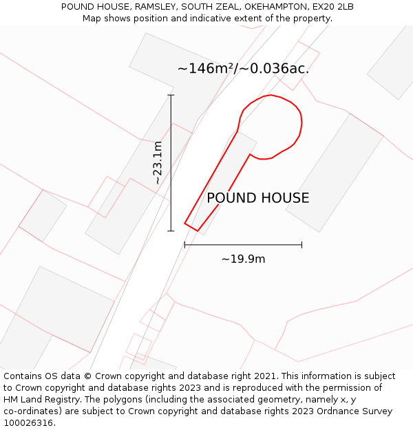 POUND HOUSE, RAMSLEY, SOUTH ZEAL, OKEHAMPTON, EX20 2LB: Plot and title map