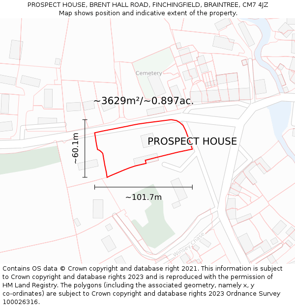 PROSPECT HOUSE, BRENT HALL ROAD, FINCHINGFIELD, BRAINTREE, CM7 4JZ: Plot and title map