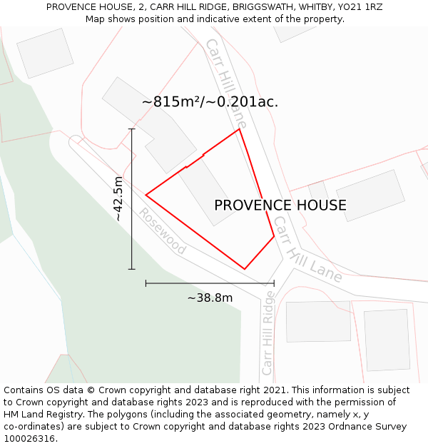 PROVENCE HOUSE, 2, CARR HILL RIDGE, BRIGGSWATH, WHITBY, YO21 1RZ: Plot and title map