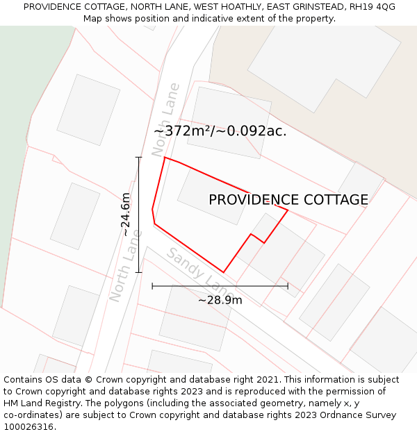 PROVIDENCE COTTAGE, NORTH LANE, WEST HOATHLY, EAST GRINSTEAD, RH19 4QG: Plot and title map