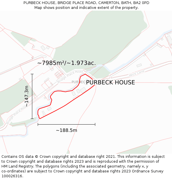 PURBECK HOUSE, BRIDGE PLACE ROAD, CAMERTON, BATH, BA2 0PD: Plot and title map