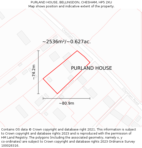 PURLAND HOUSE, BELLINGDON, CHESHAM, HP5 2XU: Plot and title map