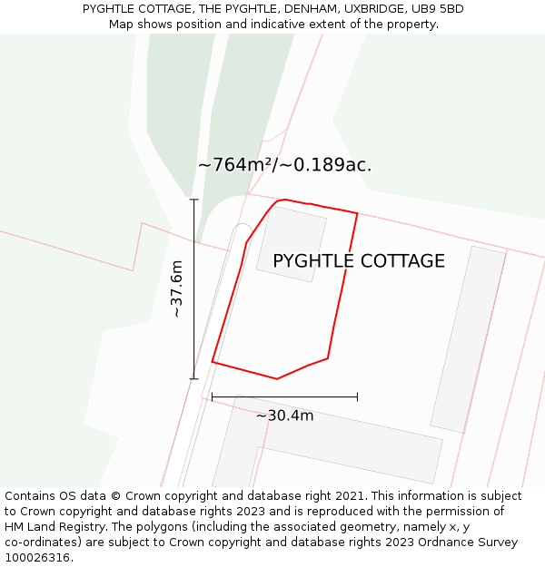 PYGHTLE COTTAGE, THE PYGHTLE, DENHAM, UXBRIDGE, UB9 5BD: Plot and title map