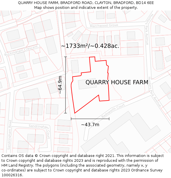 QUARRY HOUSE FARM, BRADFORD ROAD, CLAYTON, BRADFORD, BD14 6EE: Plot and title map