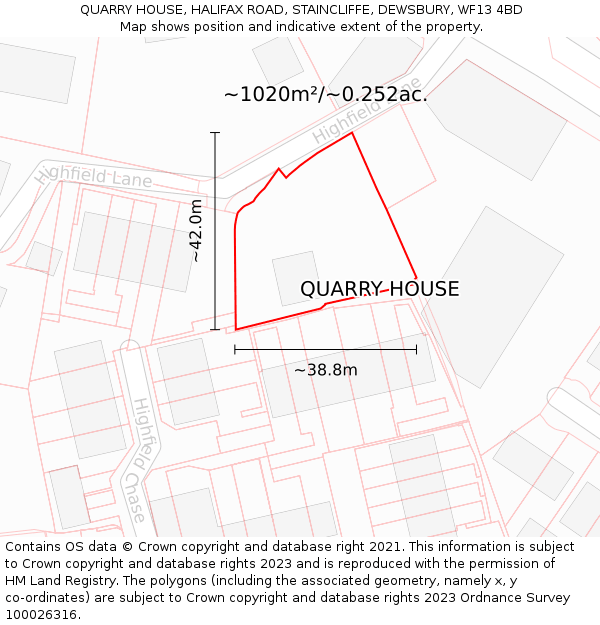 QUARRY HOUSE, HALIFAX ROAD, STAINCLIFFE, DEWSBURY, WF13 4BD: Plot and title map