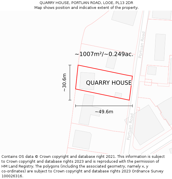 QUARRY HOUSE, PORTUAN ROAD, LOOE, PL13 2DR: Plot and title map