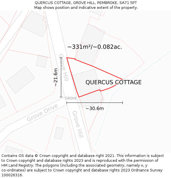 QUERCUS COTTAGE, GROVE HILL, PEMBROKE, SA71 5PT: Plot and title map