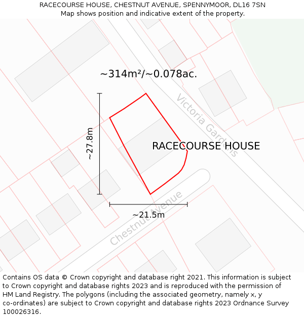 RACECOURSE HOUSE, CHESTNUT AVENUE, SPENNYMOOR, DL16 7SN: Plot and title map