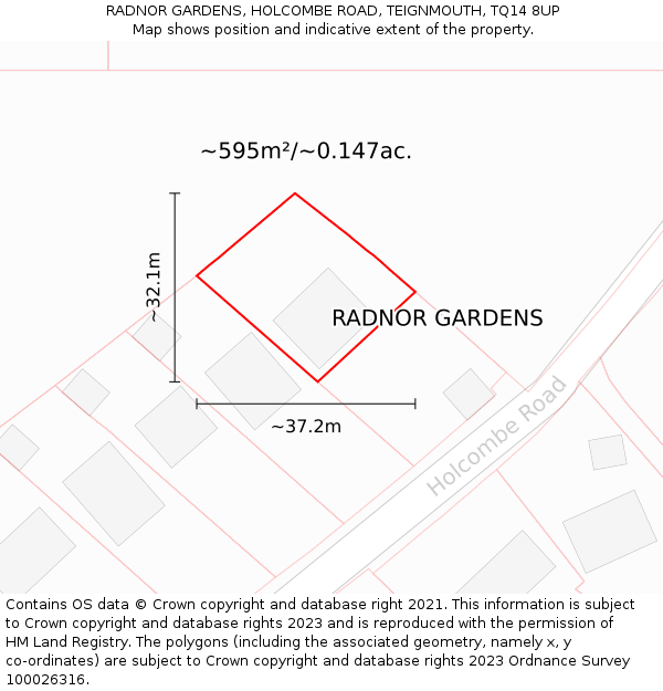 RADNOR GARDENS, HOLCOMBE ROAD, TEIGNMOUTH, TQ14 8UP: Plot and title map