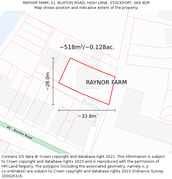 RAYNOR FARM, 51, BUXTON ROAD, HIGH LANE, STOCKPORT, SK6 8DR: Plot and title map