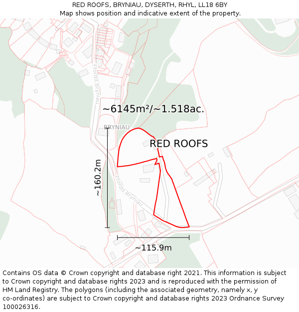 RED ROOFS, BRYNIAU, DYSERTH, RHYL, LL18 6BY: Plot and title map