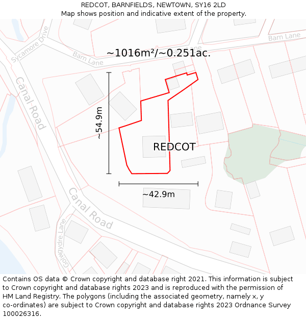 REDCOT, BARNFIELDS, NEWTOWN, SY16 2LD: Plot and title map