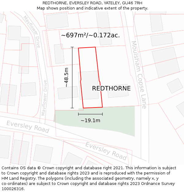 REDTHORNE, EVERSLEY ROAD, YATELEY, GU46 7RH: Plot and title map