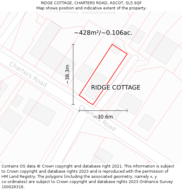 RIDGE COTTAGE, CHARTERS ROAD, ASCOT, SL5 9QF: Plot and title map