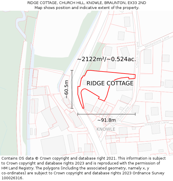 RIDGE COTTAGE, CHURCH HILL, KNOWLE, BRAUNTON, EX33 2ND: Plot and title map