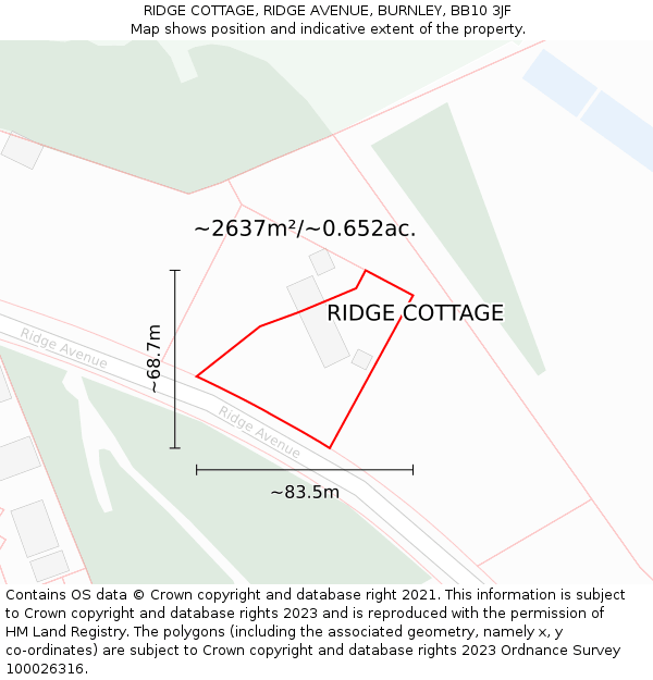 RIDGE COTTAGE, RIDGE AVENUE, BURNLEY, BB10 3JF: Plot and title map