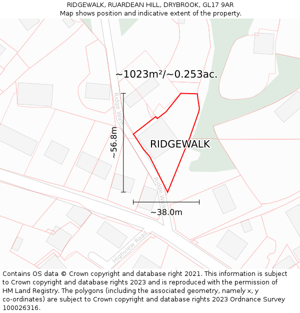 RIDGEWALK, RUARDEAN HILL, DRYBROOK, GL17 9AR: Plot and title map