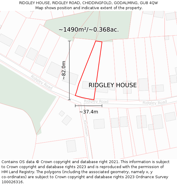 RIDGLEY HOUSE, RIDGLEY ROAD, CHIDDINGFOLD, GODALMING, GU8 4QW: Plot and title map