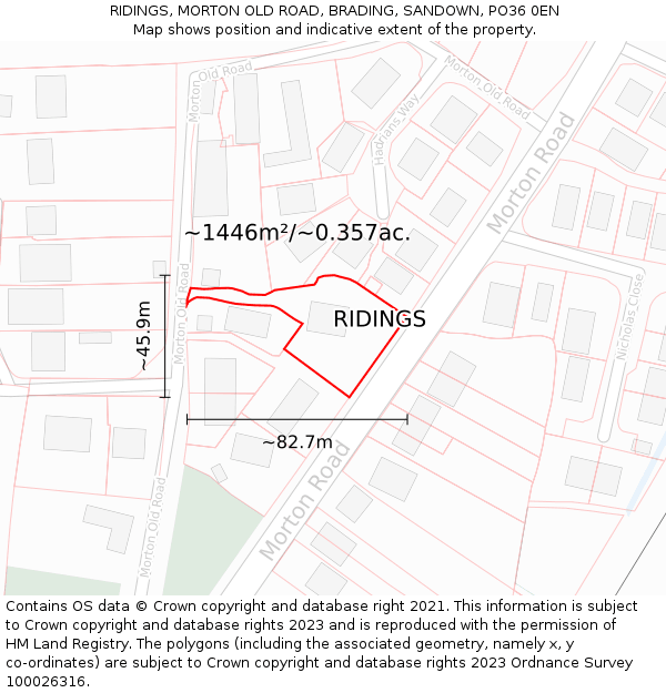 RIDINGS, MORTON OLD ROAD, BRADING, SANDOWN, PO36 0EN: Plot and title map