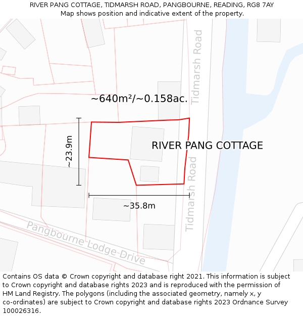 RIVER PANG COTTAGE, TIDMARSH ROAD, PANGBOURNE, READING, RG8 7AY: Plot and title map