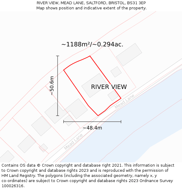 RIVER VIEW, MEAD LANE, SALTFORD, BRISTOL, BS31 3EP: Plot and title map