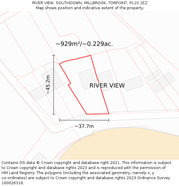 RIVER VIEW, SOUTHDOWN, MILLBROOK, TORPOINT, PL10 1EZ: Plot and title map