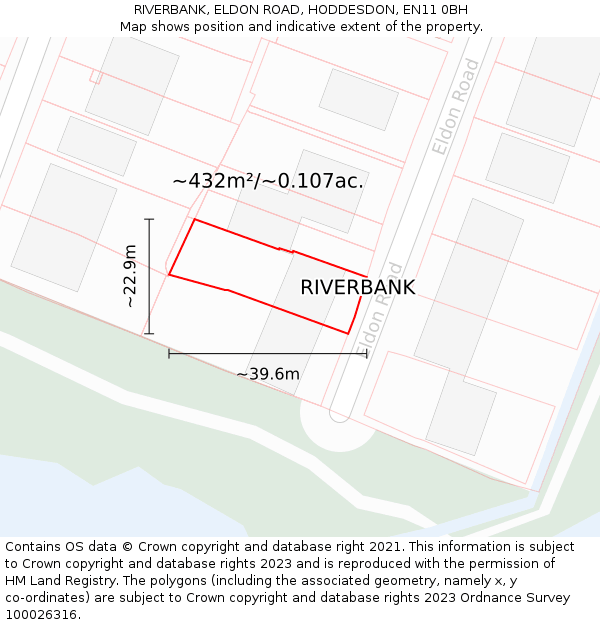 RIVERBANK, ELDON ROAD, HODDESDON, EN11 0BH: Plot and title map