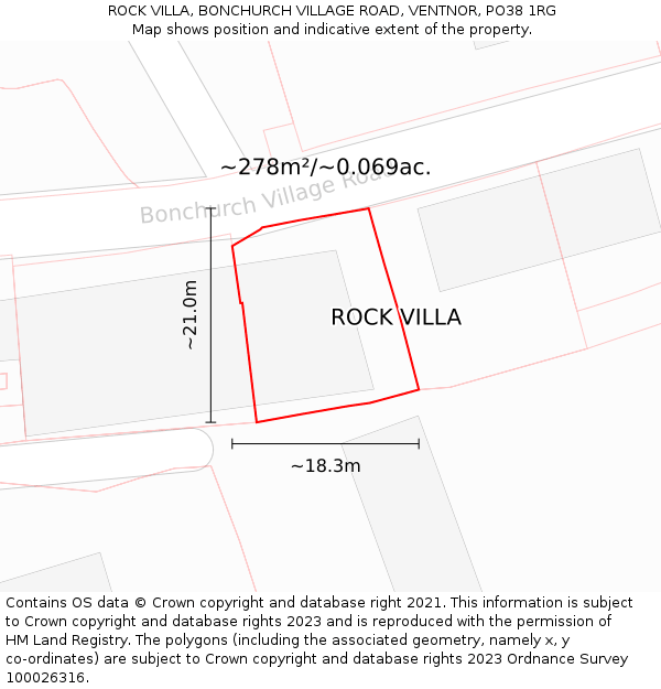 ROCK VILLA, BONCHURCH VILLAGE ROAD, VENTNOR, PO38 1RG: Plot and title map