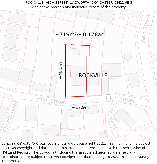 ROCKVILLE, HIGH STREET, WADWORTH, DONCASTER, DN11 9BG: Plot and title map