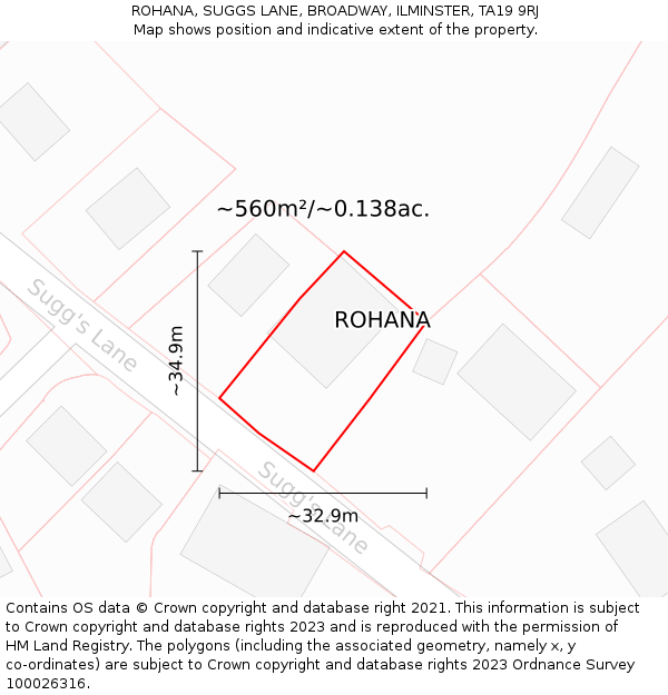 ROHANA, SUGGS LANE, BROADWAY, ILMINSTER, TA19 9RJ: Plot and title map