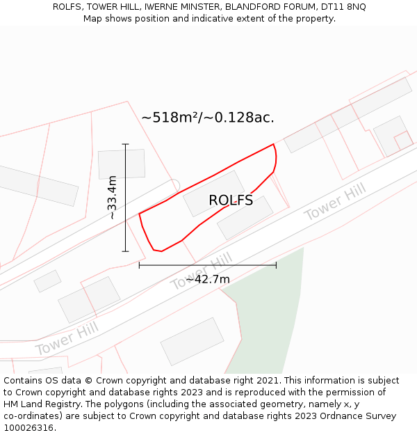 ROLFS, TOWER HILL, IWERNE MINSTER, BLANDFORD FORUM, DT11 8NQ: Plot and title map