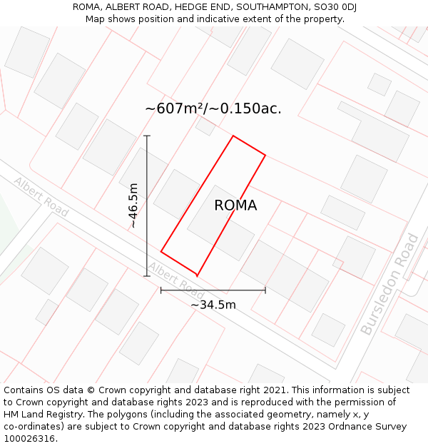 ROMA, ALBERT ROAD, HEDGE END, SOUTHAMPTON, SO30 0DJ: Plot and title map