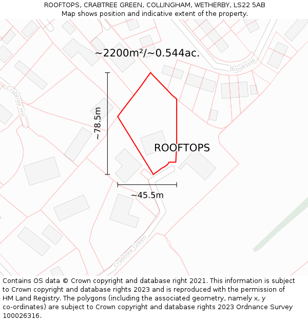 ROOFTOPS, CRABTREE GREEN, COLLINGHAM, WETHERBY, LS22 5AB: Plot and title map