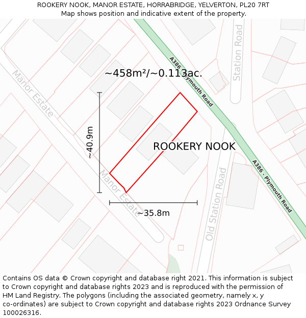 ROOKERY NOOK, MANOR ESTATE, HORRABRIDGE, YELVERTON, PL20 7RT: Plot and title map