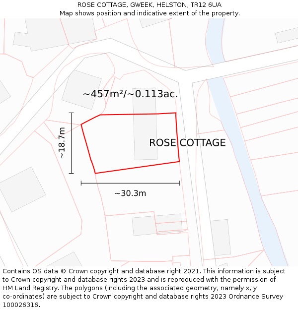 ROSE COTTAGE, GWEEK, HELSTON, TR12 6UA: Plot and title map