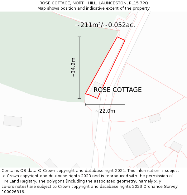 ROSE COTTAGE, NORTH HILL, LAUNCESTON, PL15 7PQ: Plot and title map