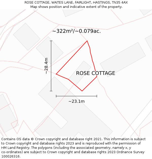 ROSE COTTAGE, WAITES LANE, FAIRLIGHT, HASTINGS, TN35 4AX: Plot and title map