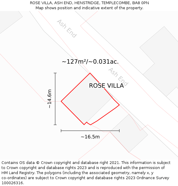 ROSE VILLA, ASH END, HENSTRIDGE, TEMPLECOMBE, BA8 0PN: Plot and title map