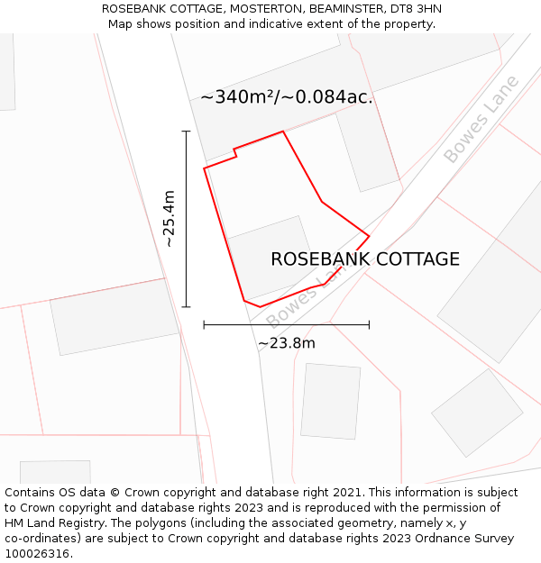 ROSEBANK COTTAGE, MOSTERTON, BEAMINSTER, DT8 3HN: Plot and title map