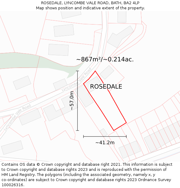 ROSEDALE, LYNCOMBE VALE ROAD, BATH, BA2 4LP: Plot and title map