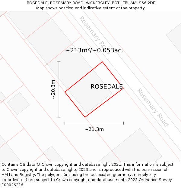 ROSEDALE, ROSEMARY ROAD, WICKERSLEY, ROTHERHAM, S66 2DF: Plot and title map