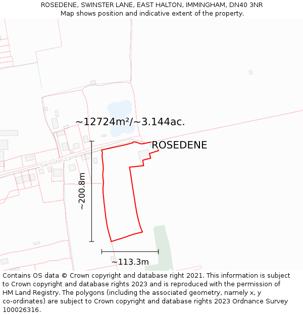 ROSEDENE, SWINSTER LANE, EAST HALTON, IMMINGHAM, DN40 3NR: Plot and title map