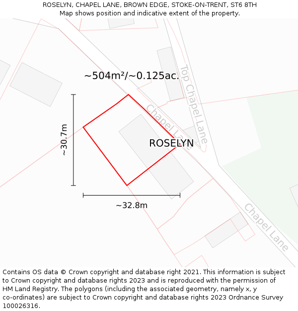 ROSELYN, CHAPEL LANE, BROWN EDGE, STOKE-ON-TRENT, ST6 8TH: Plot and title map